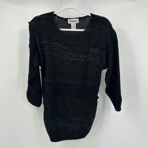 Womens Vintage Black Open Knit Sweater Top Sz S Moody Gothic Minimalist Textured